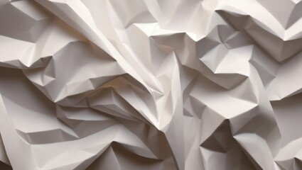 Crumpled White Paper Texture with Deep Creases and Subtle Shadows