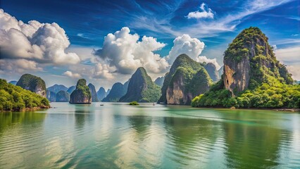 Fototapeta premium Explore the stunning beauty of Phang Nga Bay in southern Thailand with this comprehensive travel guide , Phang Nga Bay