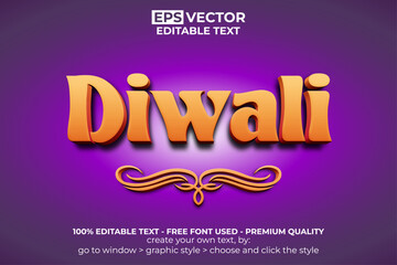 Diwali Text Effect Orange Color Style.