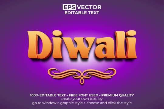 Diwali Text Effect Orange Color&nbsp;Style.