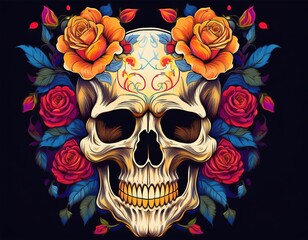 skull and roses