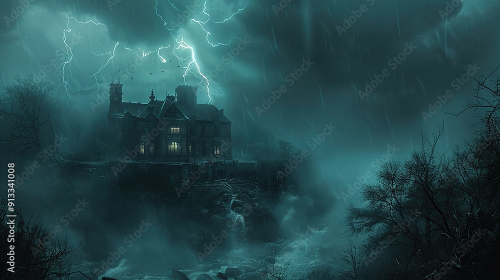 Wall mural Haunted Mansion in a Storm