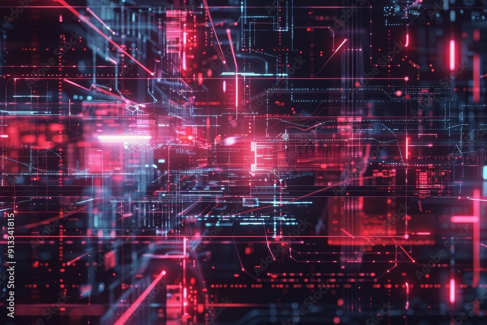 Poster a futuristic grid background with digital elements and futuristic motifs, perfect for tech and sci-f