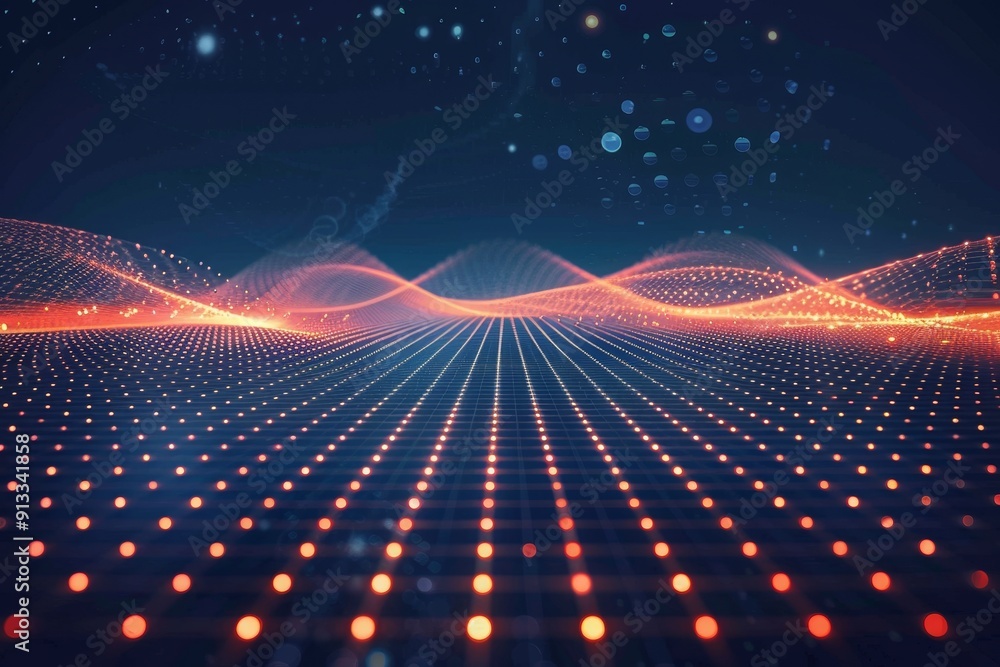Poster a futuristic grid background with digital elements and futuristic motifs, perfect for tech and sci-f