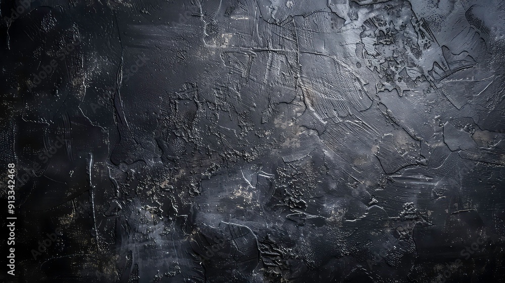 Poster a black textured surface with subtle raised patterns, creating an abstract and dynamic backdrop.