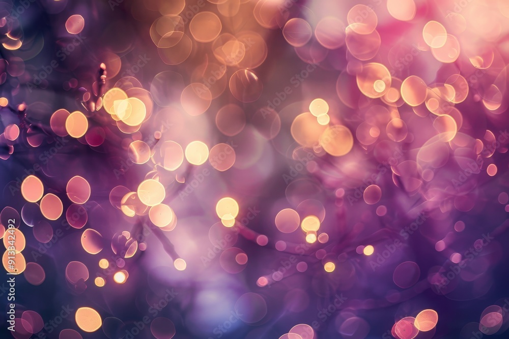Poster a bokeh background with blurred lights and soft colors, creating a magical and enchanting ambiance
