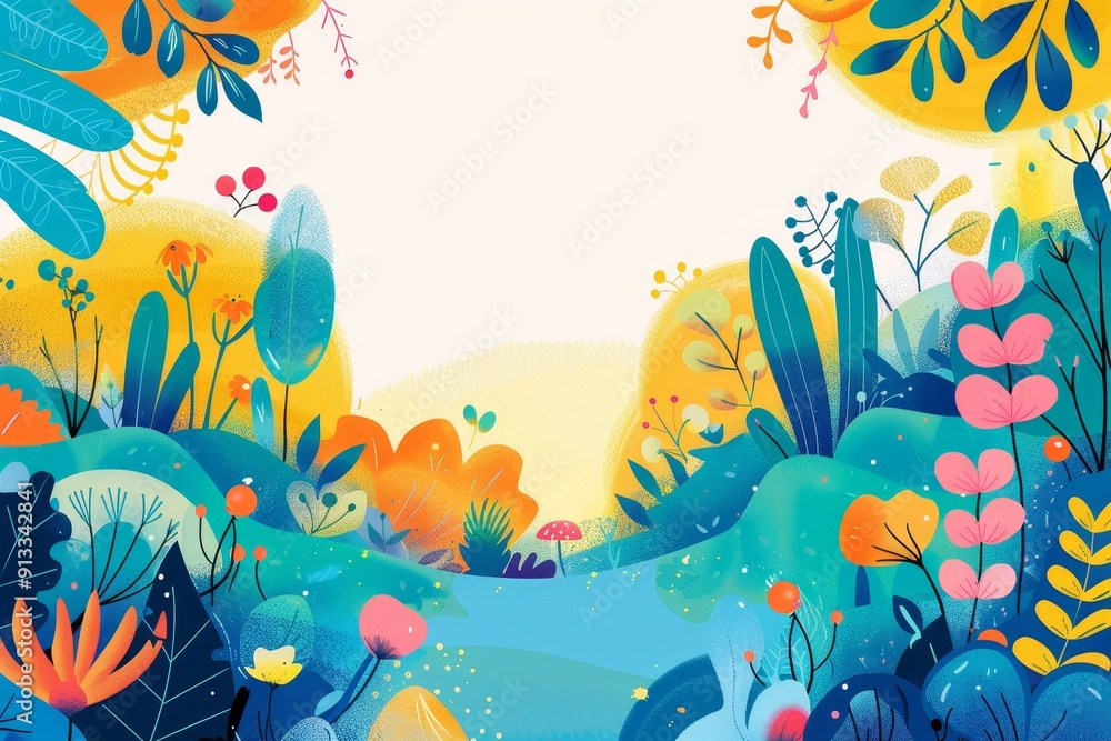 Poster a whimsical background with playful illustrations and vibrant colors, adding a touch of joy to desig