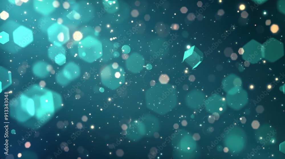 Poster abstract background with shimmering turquoise bokeh lights, creating a dreamy and captivating atmosp