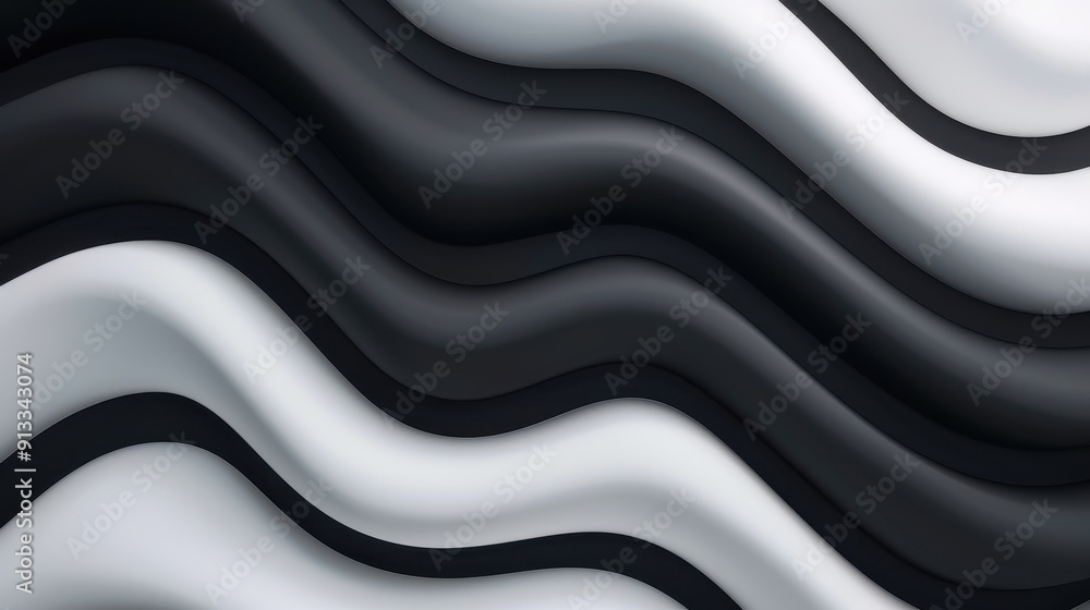 Poster abstract black and white waves create a dynamic texture, adding depth and movement to modern design 