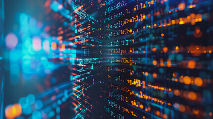 Obraz premium Data center on cloud cyber security and Blue Binary Data Software Programming Code Background. Random Parts of Program Code. Digital Data Technology Concept