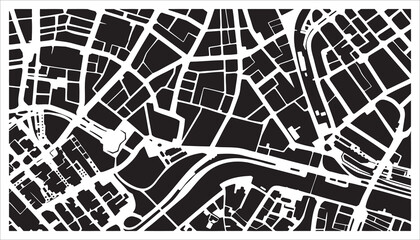 Abstract city map design in monochrome.  A graphic representation of urban planning and architecture. ©  MVectors