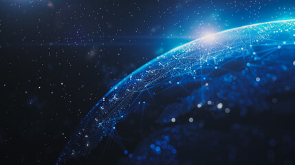 Obraz premium abstract business connection of line from nail node to node on world map background network points Earth's surface