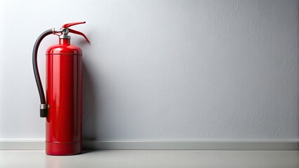 Obraz premium Red fire extinguisher mounted on white wall , fire safety, emergency equipment, safety precaution