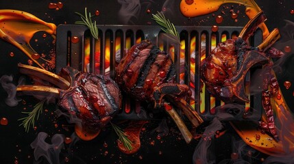 Delicious grilled meat with smoky flavor, garnished with herbs, perfect for barbecue lovers and food enthusiasts.