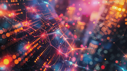 Fototapeta premium Smart digital Innovation city with connection network reciprocity over the cityscape .Concept of future smart wireless digital city and social media networking systems that people within the city