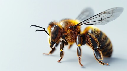 Close-up of a honeybee showing detailed wings and body. Perfect for nature, entomology, or ecosystem-related projects and articles.