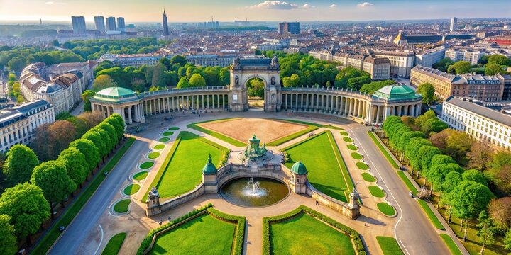 Aerial view of Parc du Cinquantenaire in Brussels showcasing the beautiful greenery and historic structures