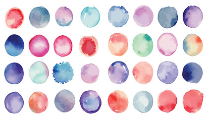 Collection of 30 watercolor circles in soft pastel colors. Perfect for design projects!