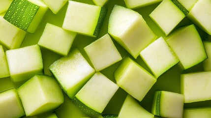 Close-up of cut zucchini pieces forming an intricate mosaic pattern, emphasizing texture and detail, perfect for healthy food concepts
