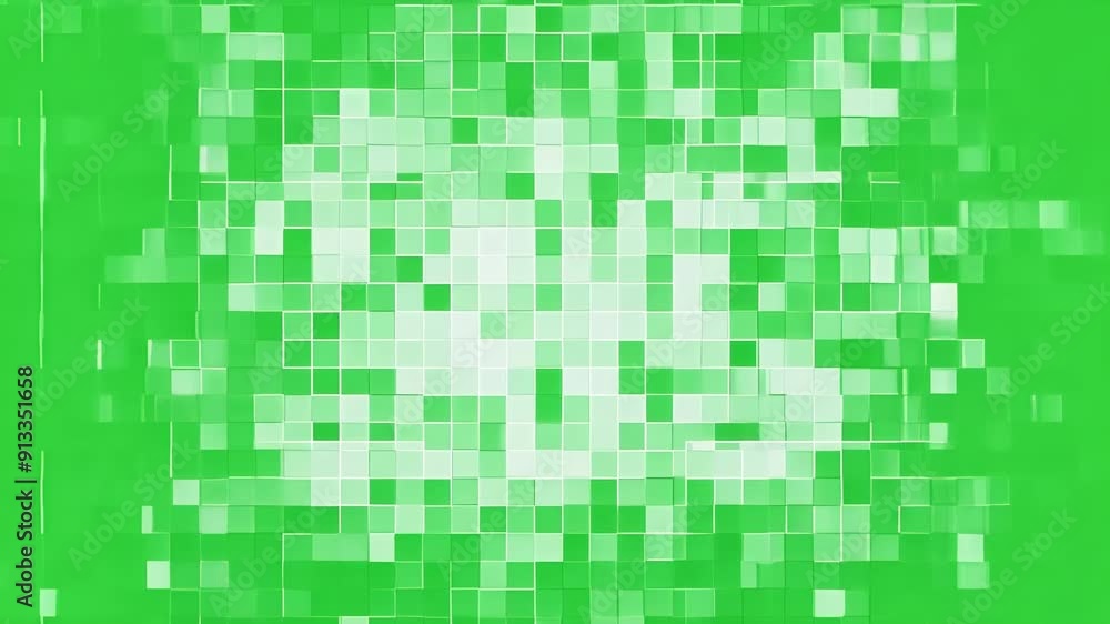 Poster a transition reminiscent of a digital mosaic as squares of pixels come together to form a whole new 