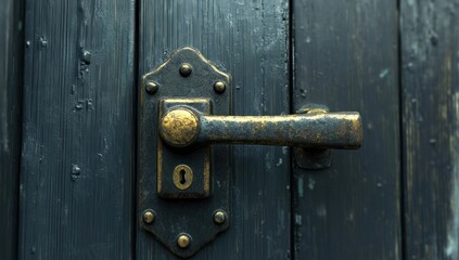 Fototapeta premium Vintage Brass Door Handle on Dark Wood