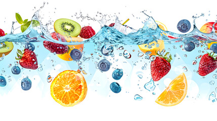 Vivid fruits floating on a white background