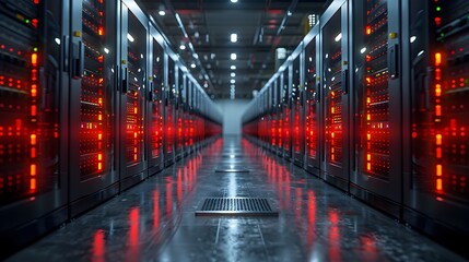 Rows of Powerful Servers Humming in Industrial-Chic Data Center