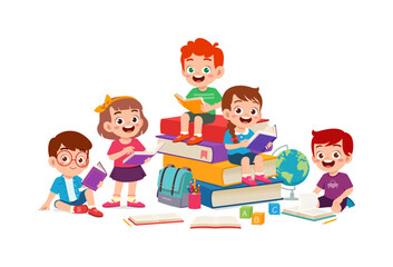 little kid read book together with friend