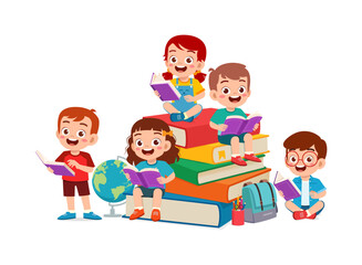 Obraz premium little kid read book together with friend