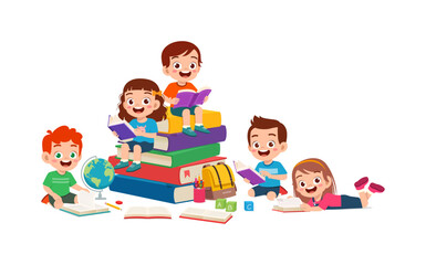 little kid read book together with friend