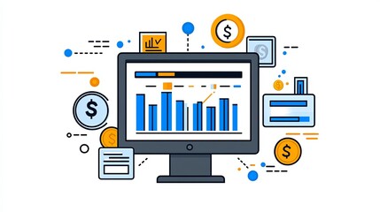 Recurring subscription services with currency icons, business model, digital economy