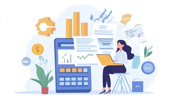 Business Financing, budget management, tax calculation, accounting banking concept, Businesswoman doing finances and calculating financial report with business graph growth chart 