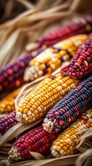 Harvest corn, vibrant colors, fresh ingredients, close-up, inviting