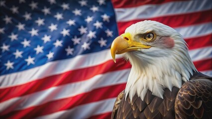 Naklejka premium American eagle symbolically holding US flag, with patriotic 4th of July theme, eagle, American, flag