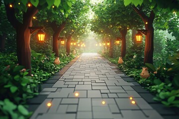 Obraz premium Enchanted Forest Pathway with Lanterns