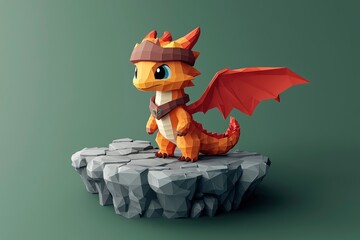 Obraz premium Low Poly Dragon Illustration on Rock Platform