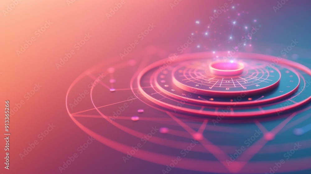 Poster abstract digital art featuring colorful concentric circles and sparkling elements
