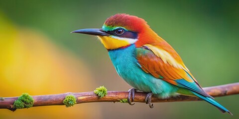 Fototapeta premium Beautiful close-up photo of a colorful bird perched on a branch, avian, feathers, wildlife, plumage, beak, nature, animal, wing