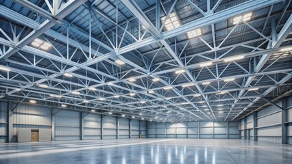 Naklejka premium Empty industrial space with geometric ceiling for VR environment, 360 degree panorama, empty, industrial, space, geometric