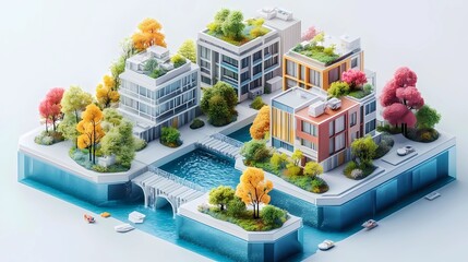 isometric style modern smart city with building and trees	
