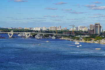 View of the Miami port, is magnificent buildings, cruise ships and the container Crain park