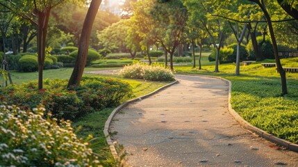 Obraz premium A Winding Pathway Through a Lush Green Park on a Sunny Day