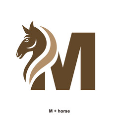 Horse and letter M concept for initial logo or brand name, suitable for ranch farmer, equestrian sports business and others.