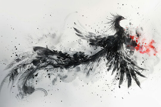 Chinese ink painting phoenix