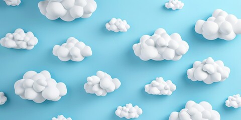 Abstract White Clouds on a Light Blue Background, Minimalist Nature Design.