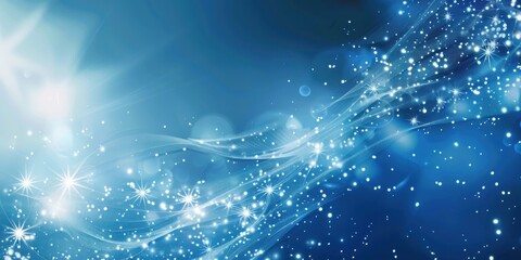 Fototapeta premium Abstract Blue and White Glowing Background with Stars and Bokeh Lights.