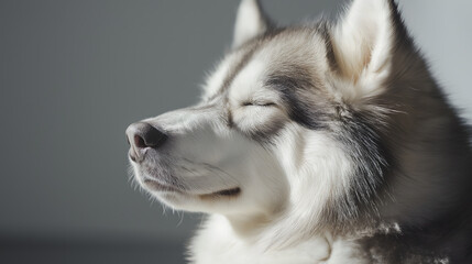 A majestic Alaskan Malamute in a profile shot, highlighting its striking features.

