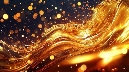 Obraz premium A gold liquid with bubbles and sparkles in the background