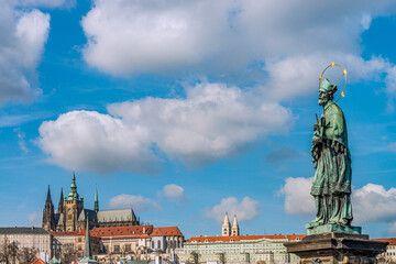 The statue of John of Nepomuk is an outdoor bronze sculpture, In style Baroque, by Jan Brokoff,...
