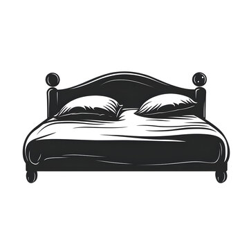 recommend clip art: A stylish illustration of a classic bed design, featuring plush pillows and a sleek frame, ideal for interior design projects.